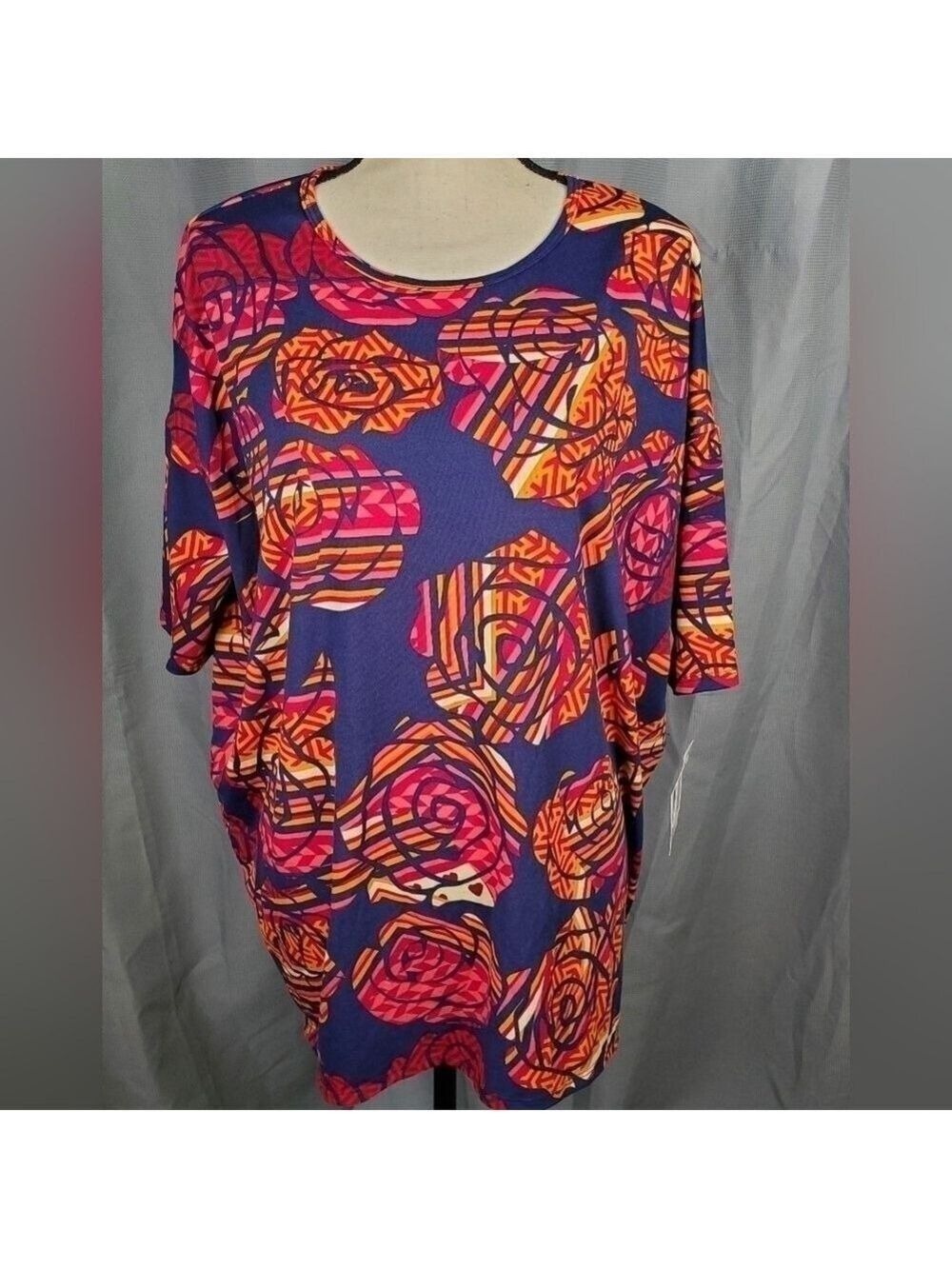 NWT Lularoe Irma, orange/pink flowers on blue base, size M